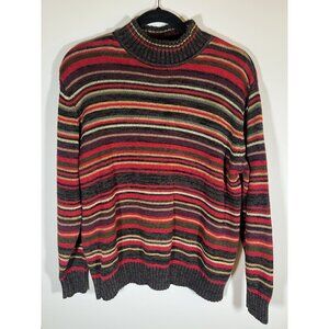 Vintage 90s Tiara International striped mockneck gold metallic sweater M preppy